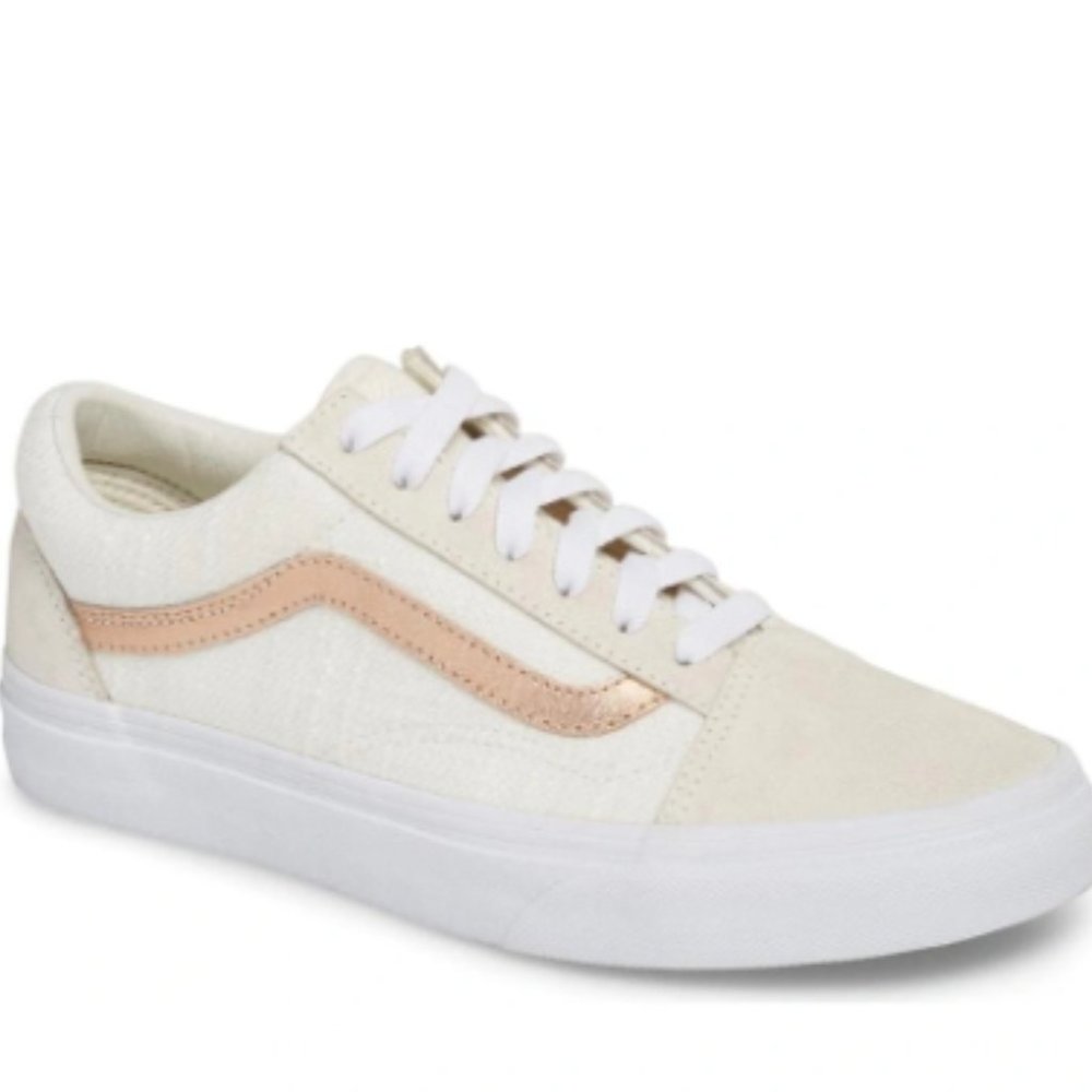 Vans Women's Old Skool Cream Sneaker with Rose Gold Stripe - Picture 3 of 13